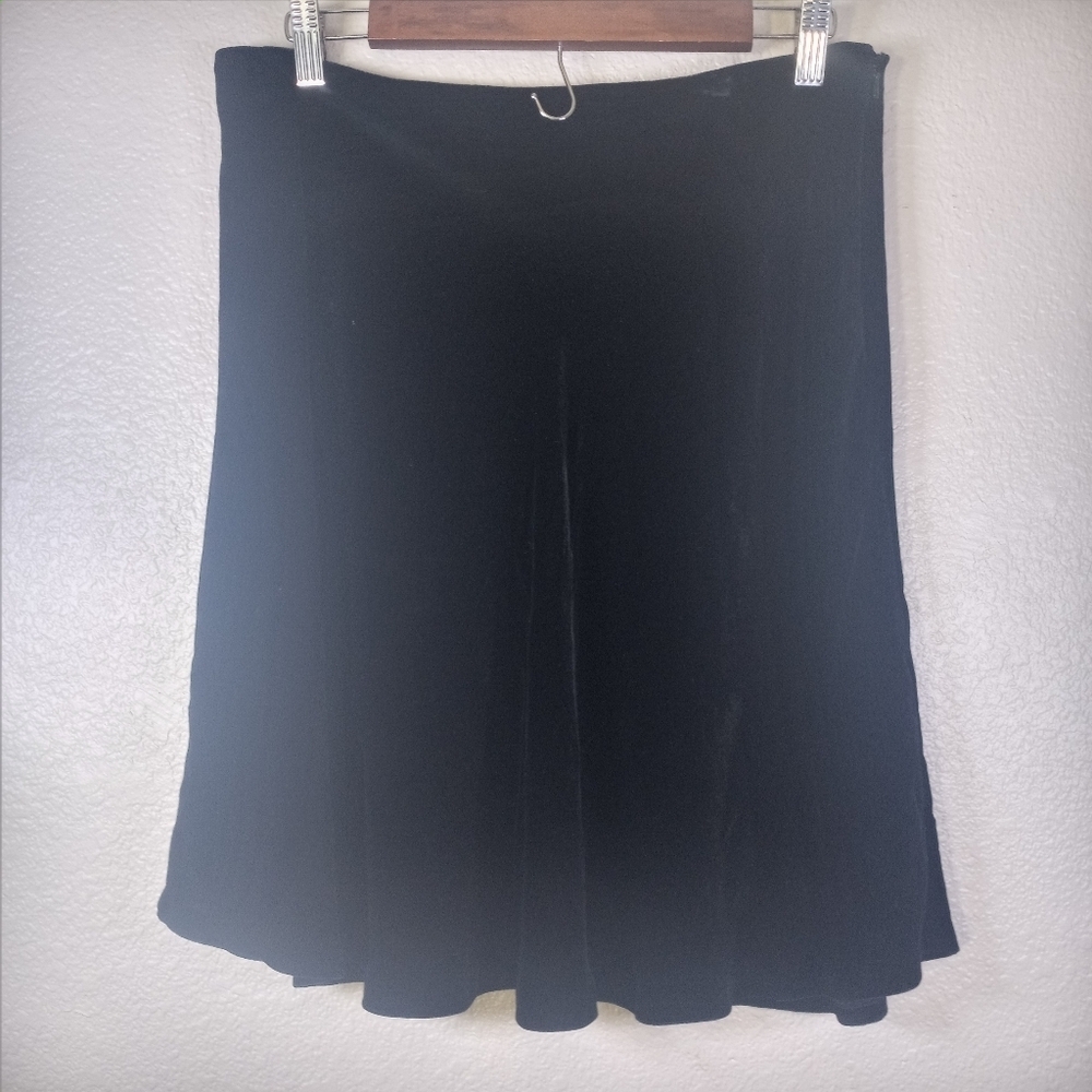 Ann Taylor Vintage Black Velvet Silk Blend Lined A Line Whimsigoth Boho Skirt 14 - Picture 6 of 11